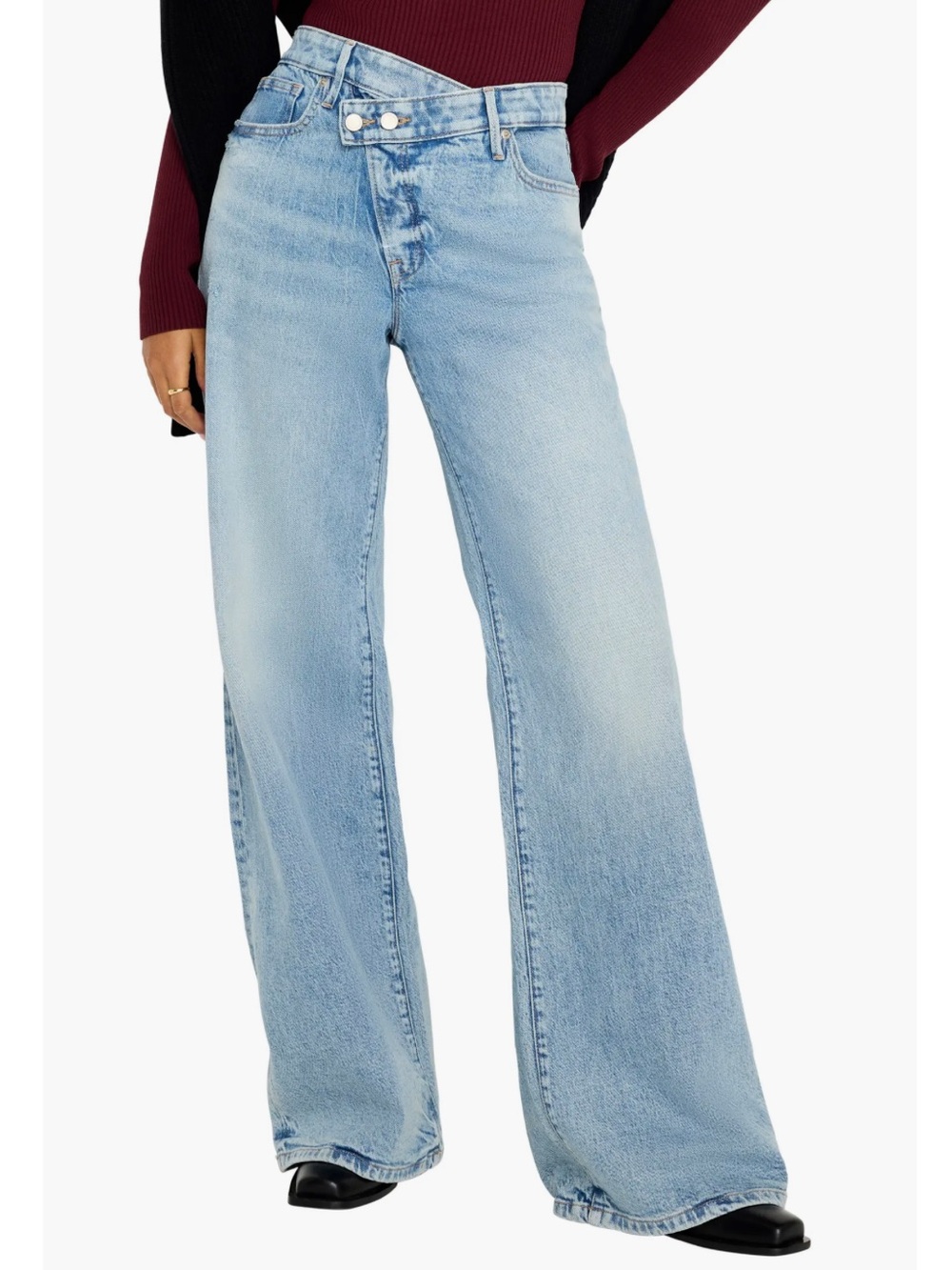 Good American Good Ease Crossover Waist Wide Leg Jeans